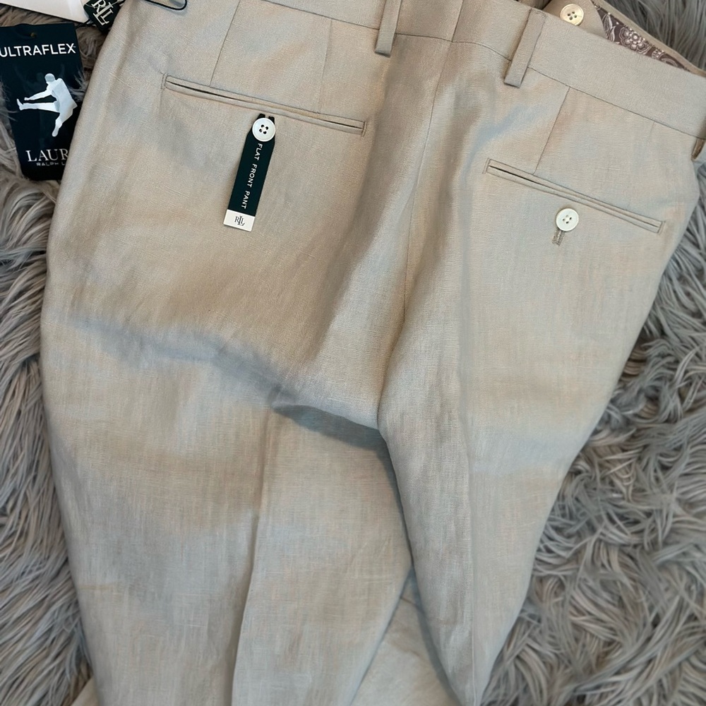 Ralph Lauren Tan Beige Linen Classic Cut Pants